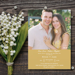 Airplane Heart Photo Monogram Gold Travel Wedding Invitation