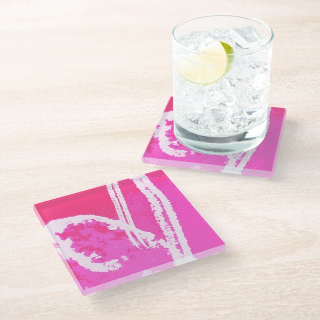 Airplane Heart Pink  Glass Coaster (Angled)