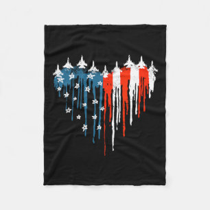 Airplane Heart Red White Blue American Flag 4th Of Fleece Blanket