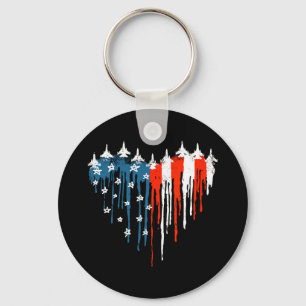 Airplane Heart Red White Blue American Flag 4th Of Keychain