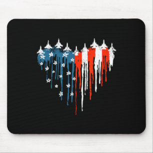 Airplane Heart Red White Blue American Flag 4th Of Mouse Pad