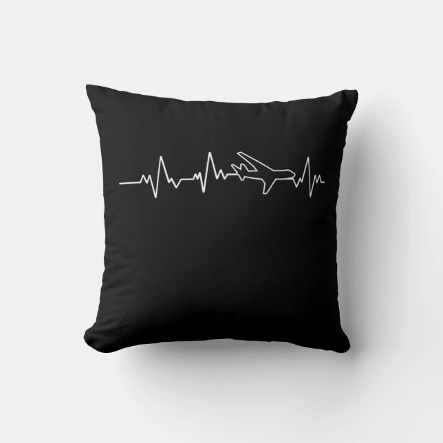 Airplane Heartbeat I Love Aviation Aircrafts Fan Throw Pillow (Front)
