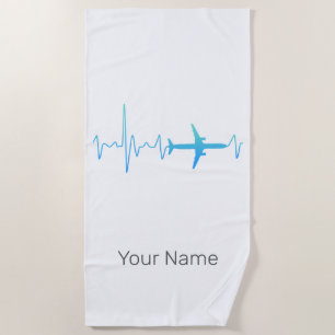 Airplane Heartbeat Retro Pilot Vintage Frequency Beach Towel
