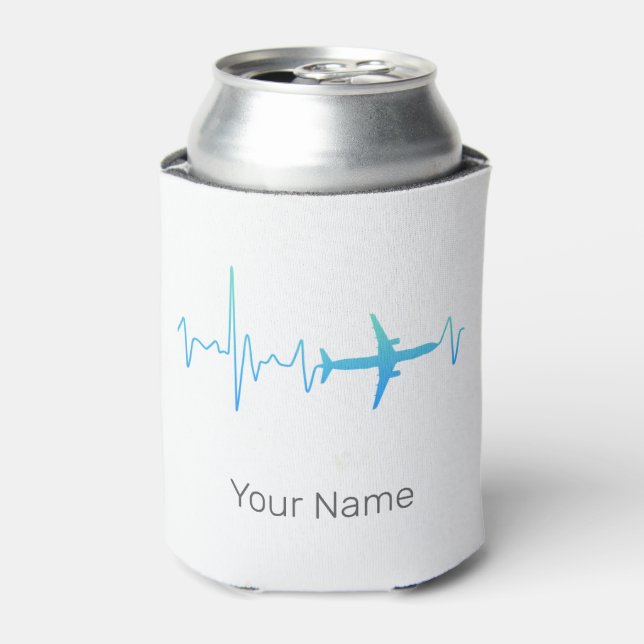 Airplane Heartbeat Retro Pilot Vintage Frequency Can Cooler (Can Front)