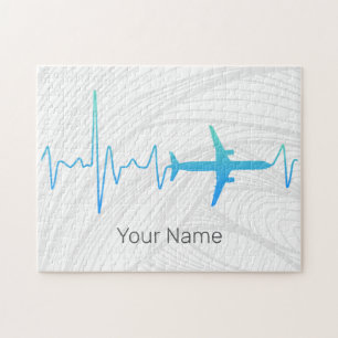 Airplane Heartbeat Retro Pilot Vintage Frequency Jigsaw Puzzle