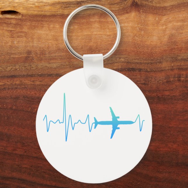 Airplane Heartbeat Retro Pilot Vintage Frequency Keychain (Front)