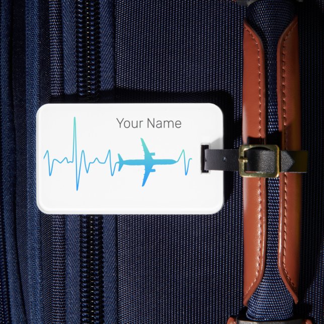 Airplane Heartbeat Retro Pilot Vintage Frequency Luggage Tag (Front Insitu 4)