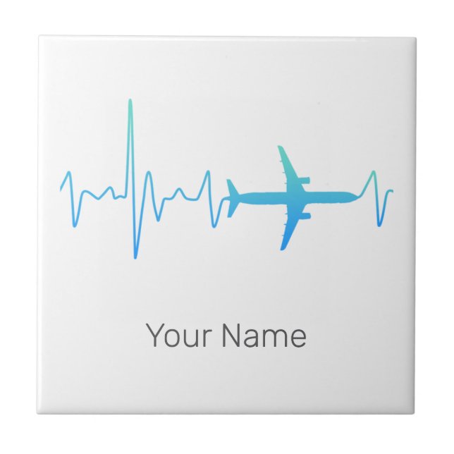 Airplane Heartbeat Retro Pilot Vintage Frequency Tile (Front)