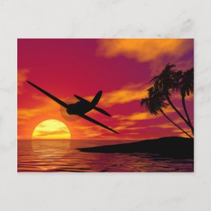 Airplane in a Tropical Sunset Postcard