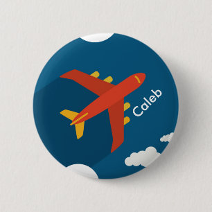 Airplane in the Blue Sky Boy Pilot Personalized 2 Inch Round Button