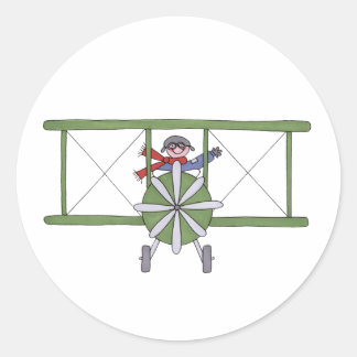 Airplane in the clouds classic round sticker