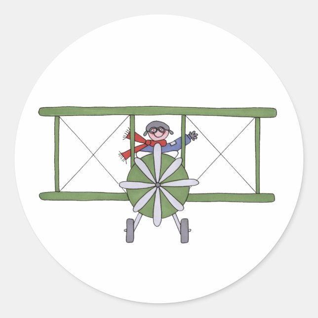 Airplane in the clouds classic round sticker (Front)