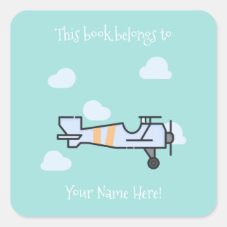Airplane in the Sky Bookplate Square Sticker