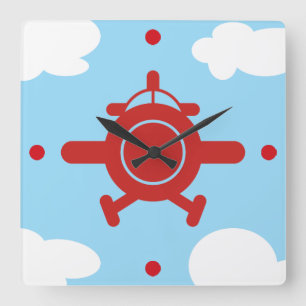 Airplane in the sky square wall clock