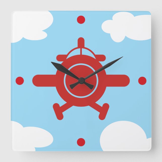 Airplane in the sky square wall clock (Front)