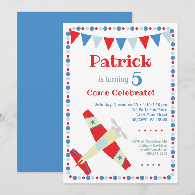 Airplane Invitation Cute Plane Birthday Party (Front/Back)