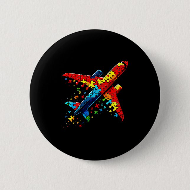 Airplane Jigsaw Puzzle Kids Toddler Boys Autism Aw 2 Inch Round Button (Front)