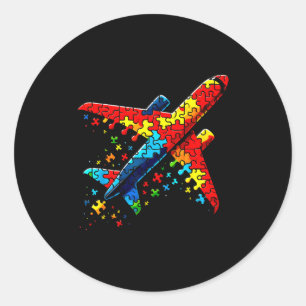 Airplane Jigsaw Puzzle Kids Toddler Boys Autism Aw Classic Round Sticker