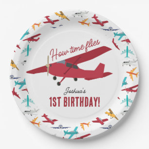 Airplane Kids 1st Birthday Party Time Flies Paper Plate
