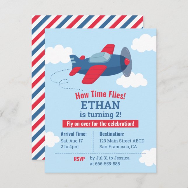 Airplane Kids Birthday Party Invitation (Front/Back)