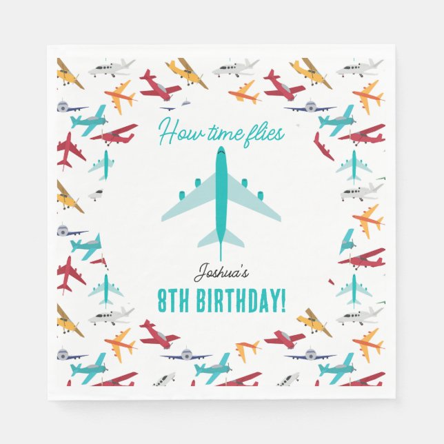 Airplane Kids Birthday Party Times Flies Napkin (Front)