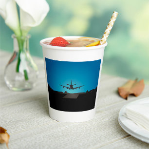 Airplane Landing Silhouette at Night  Paper Cups