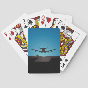 Airplane Landing Silhouette at Night  Playing Cards