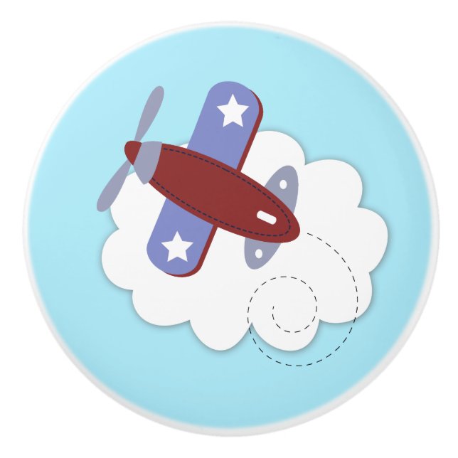 Airplane Little Aviator Ceramic Knob Drawer Pull (Front)