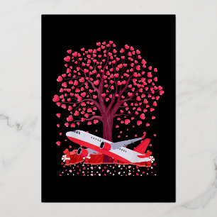 Airplane Lover Heart Shape Foil Holiday Card