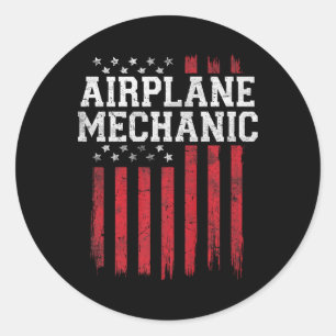 Airplane Mechanic American Flag Usa Patriot Patrio Classic Round Sticker