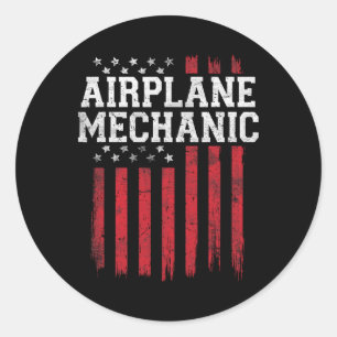 Airplane Mechanic American Flag Usa Patriot Patrio Classic Round Sticker