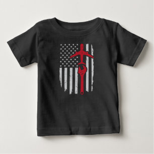 Airplane Mechanic Apparel Aircraft American Flag Baby T-Shirt