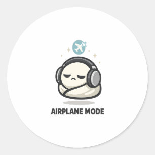 Airplane Mode On - Cute Tired Character Headphones Classic Round Sticker