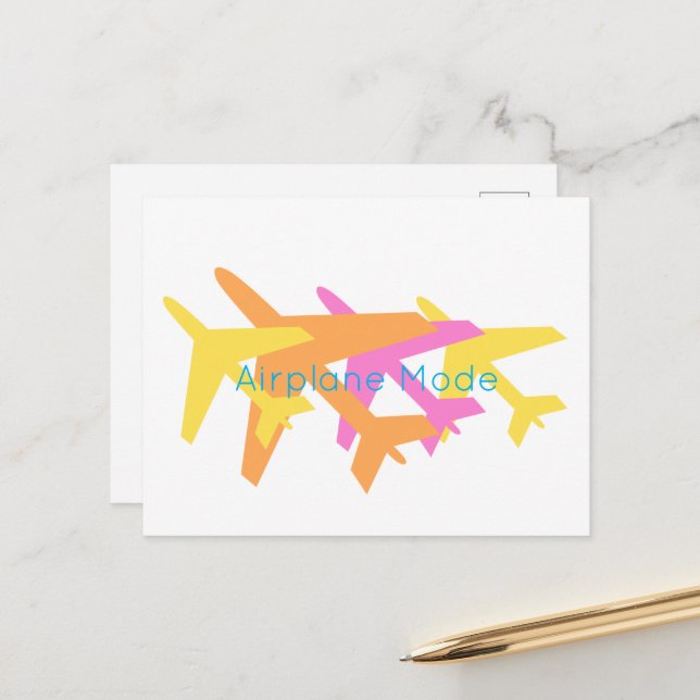 Airplane Mode Orange Yellow Pink Pilot Travel Postcard (Front/Back In Situ)