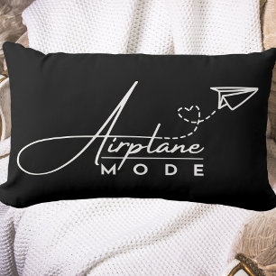 Airplane Mode,Travel, Minimalist Script, Aviation Lumbar Pillow