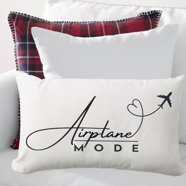 Airplane Mode,Travel, Minimalist Script, Aviation Lumbar Pillow (Creator Uploaded)