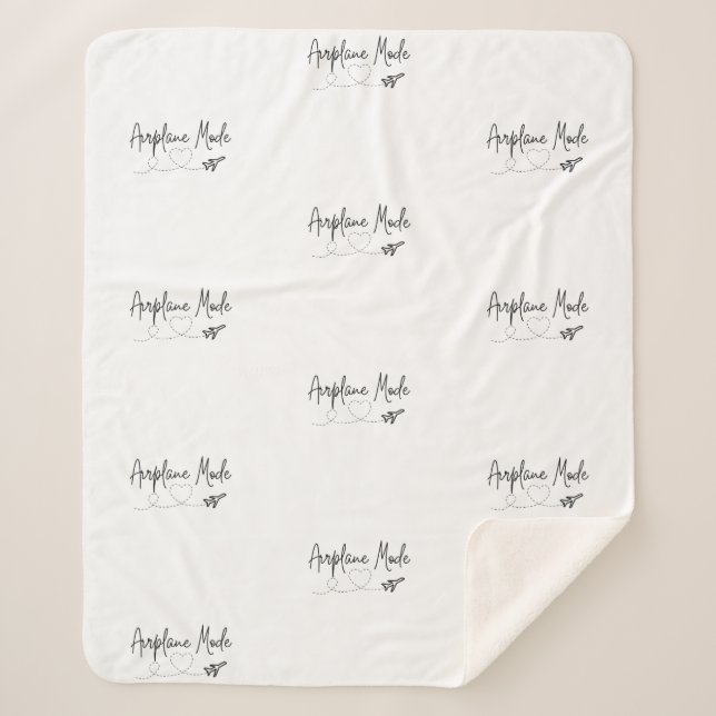 Airplane Mode with Heart in Black Sherpa Blanket (Front)