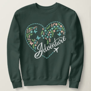 Airplane Mode Women Love Heart Graphic Adventure  Sweatshirt