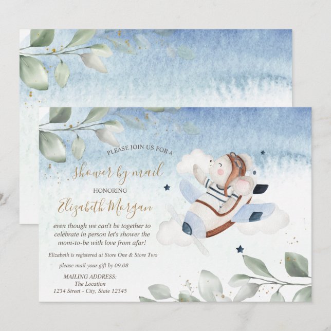 Airplane Mouse Virtual Baby Shower By Mail Invitation (Front/Back)