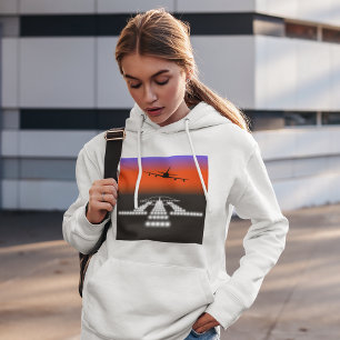 Airplane Night Landing On A Runway Hoodie