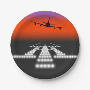 Airplane Night Landing Paper Plate
