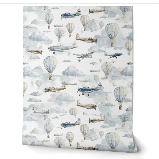 Airplane Nursery Wallpaper | Bedroom Accent Wall (Unrolling)