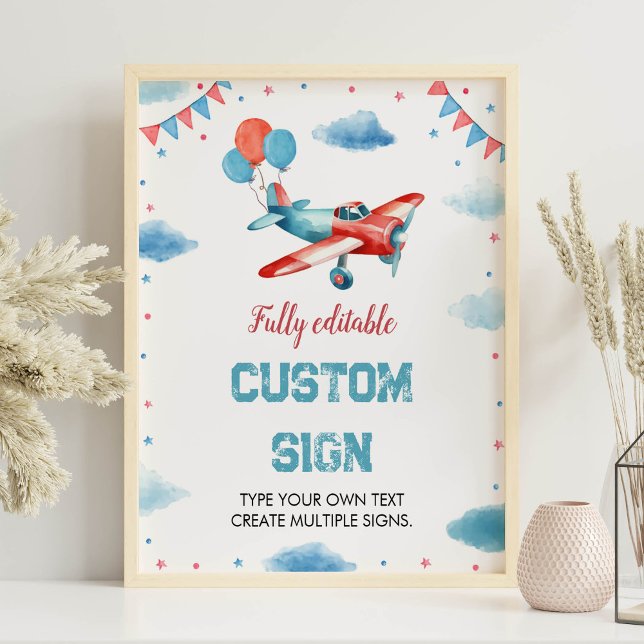 Airplane Oh My Time Flies Birthday Table Sign (Creator Uploaded)