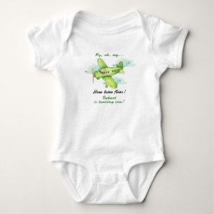 Airplane Oh My Time Flies Travel First Birthday Baby Bodysuit