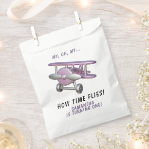 Airplane Oh My Time Flies Travel First Birthday  Favour Bag