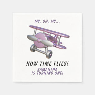Airplane Oh My Time Flies Travel First Birthday Napkin