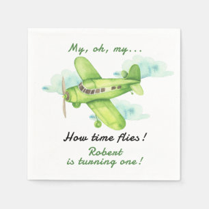 Airplane Oh My Time Flies Travel First Birthday Napkin