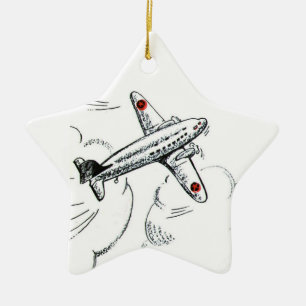 Airplane Old Fashioned Drawing Aviation Ceramic Ornament