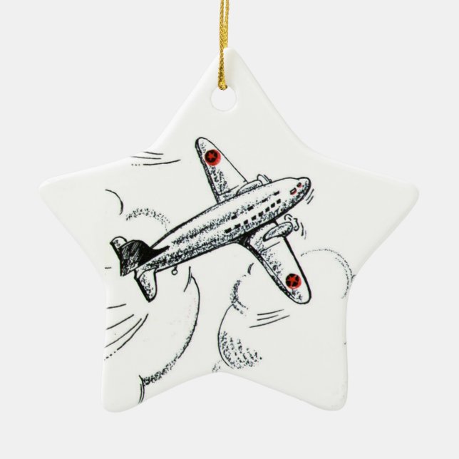 Airplane | Old Fashioned Drawing Aviation Ceramic Ornament (Front)