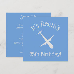 Airplane on Blue Elegant Personalized Birthday Invitation